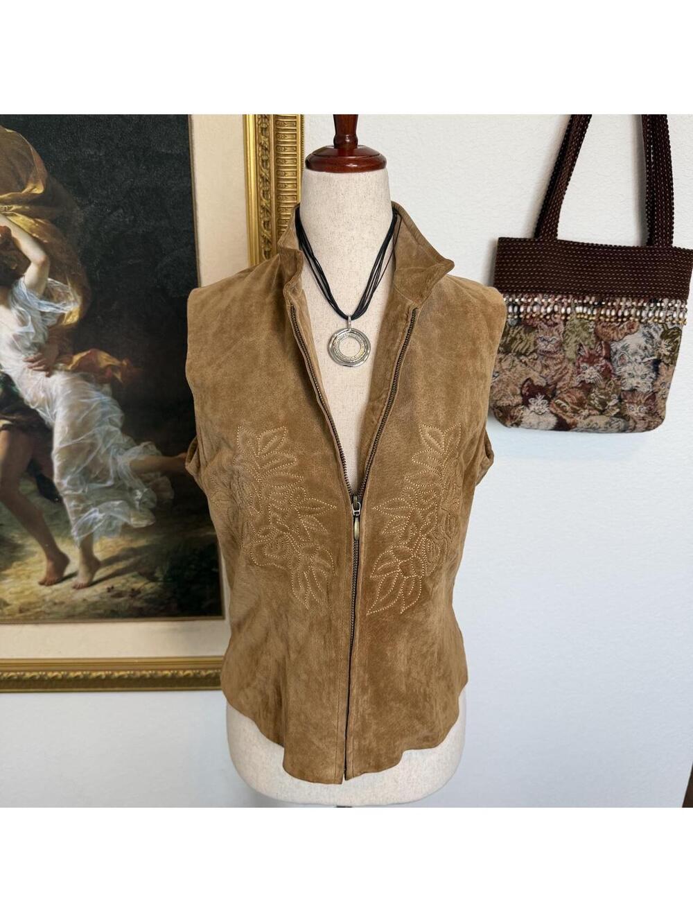 Vintage Boho Suede Floral Embroidered Autumn Vest